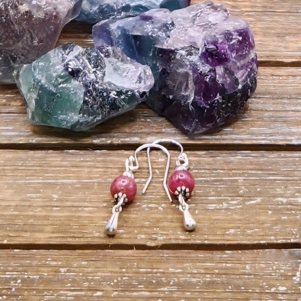 Thulite and Sterling Silver Drop Earrings